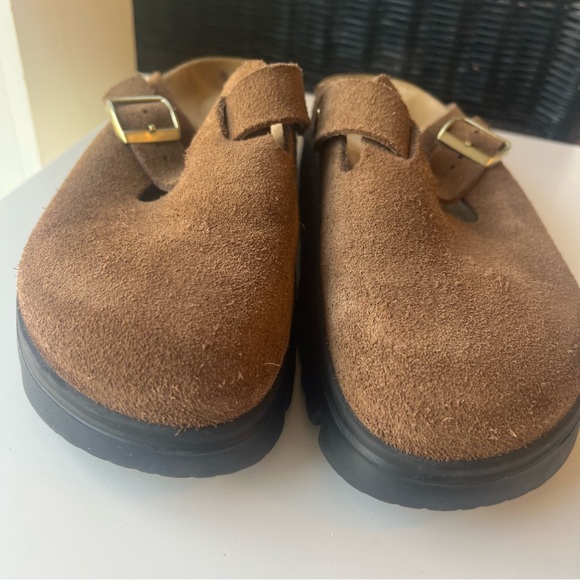 Birkenstock Boston Chunky Sole Dark Tea Suede Leather Brown Clogs 41 Womens 10 - Picture 5 of 12